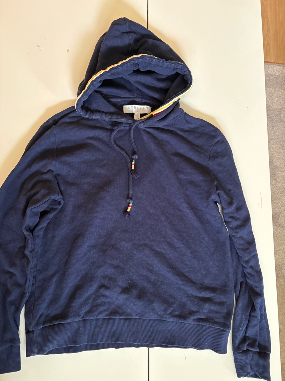 Men's Navy Zip-Up Hoodie with Striped Trim